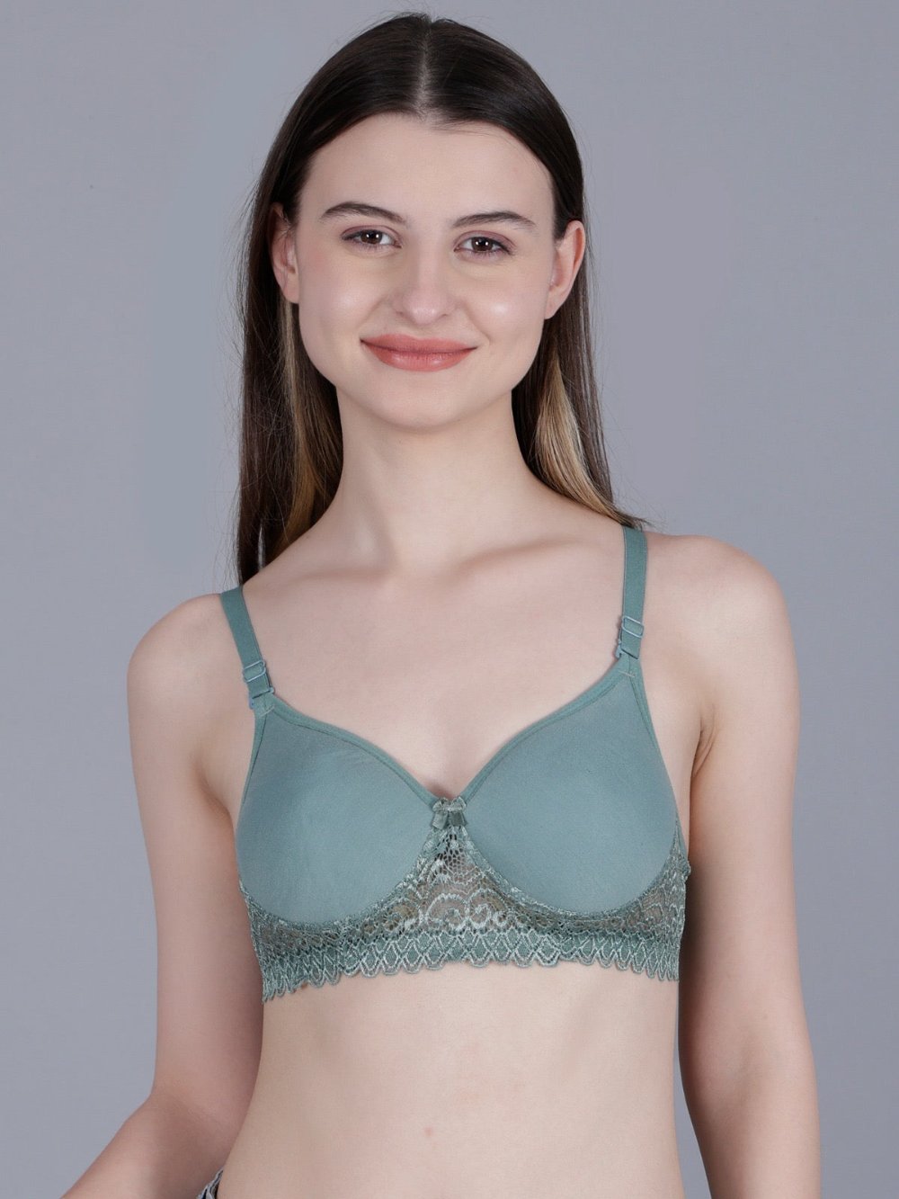 Seamless Lace & Cotton Lightly Padded Non- Wired & Adjustable T-Shirt Bra