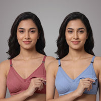 Women Cotton Full Cup Non Padded Maternity Breastfeeding Mother /Nursing Bra/Maternity Bra in combo of 2 -B Cup