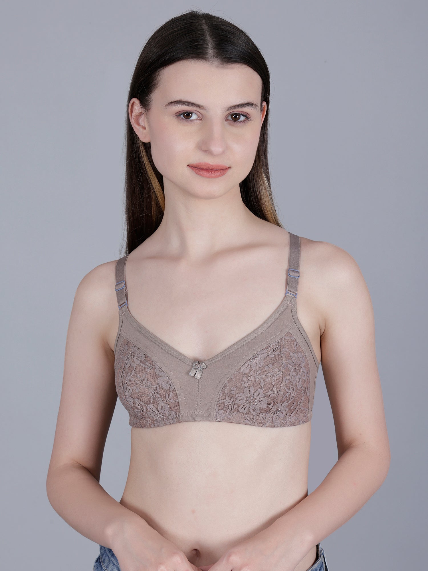 Women's Seamless Lace & Cotton Lightly Padded Full Coverage T-Shirt Bra Combo of 3 (color may vary)