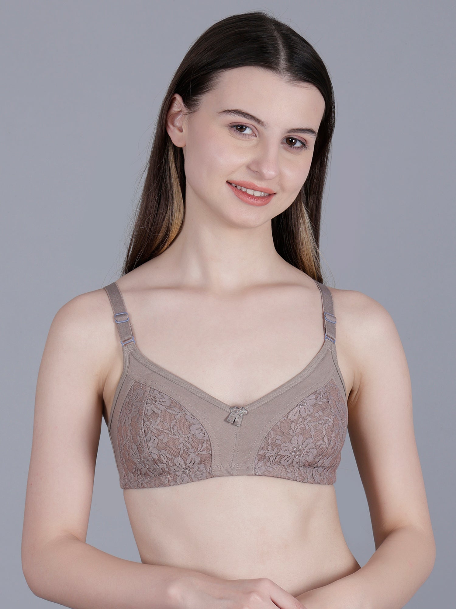Women's Seamless Lace & Cotton Lightly Padded Full Coverage T-Shirt Bra Combo of 3 (color may vary)