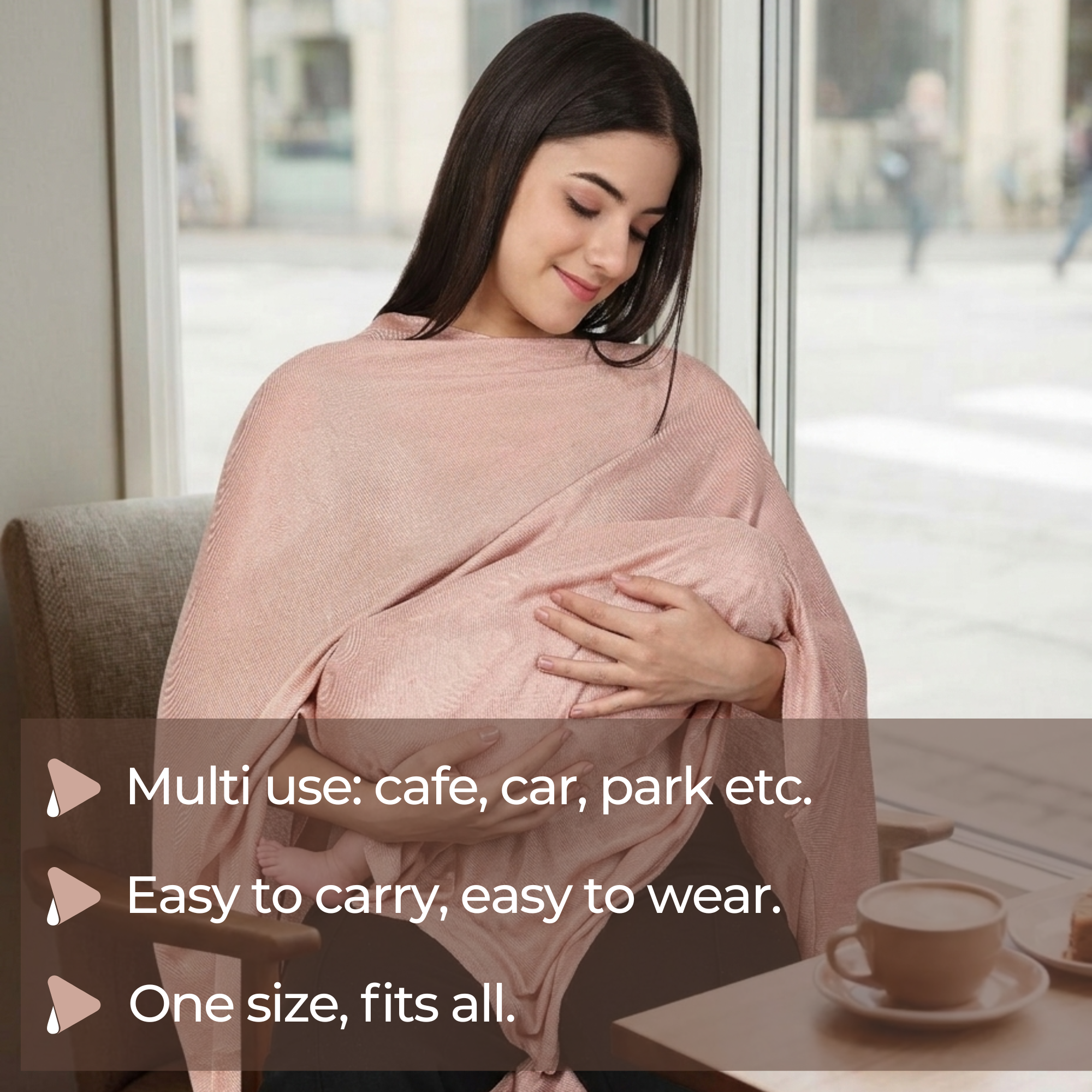 Mother feeding baby buy wear feeding cover in a. cafe