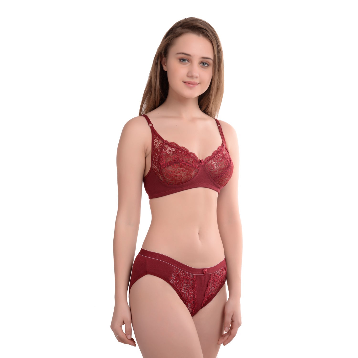 Women's Cotton Non-Padded Wire Free Full Coverage Honeymoon Bridal Lace Bra