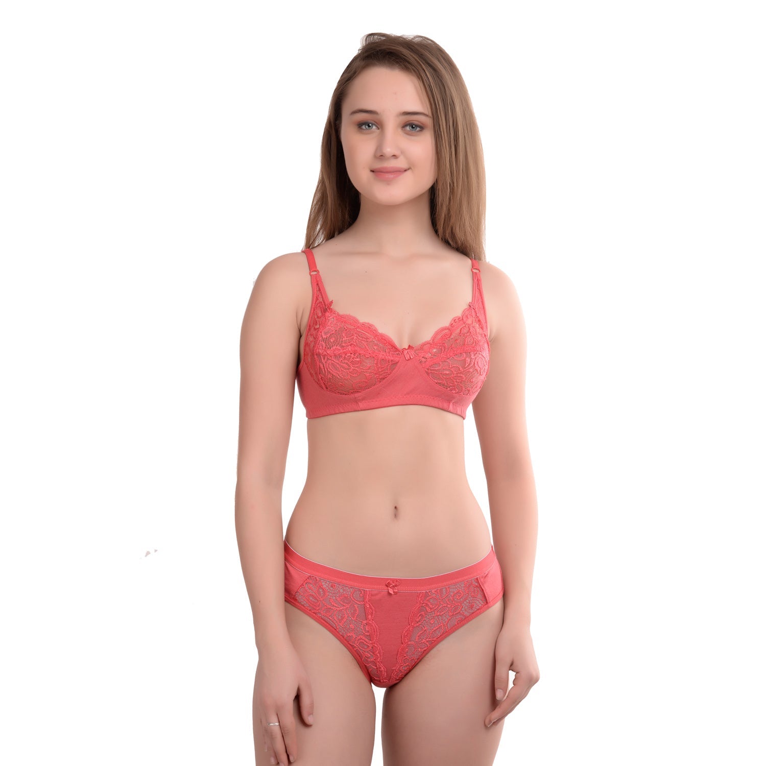 Women's Cotton Non-Padded Wire Free Full Coverage Honeymoon Bridal Lace Bra