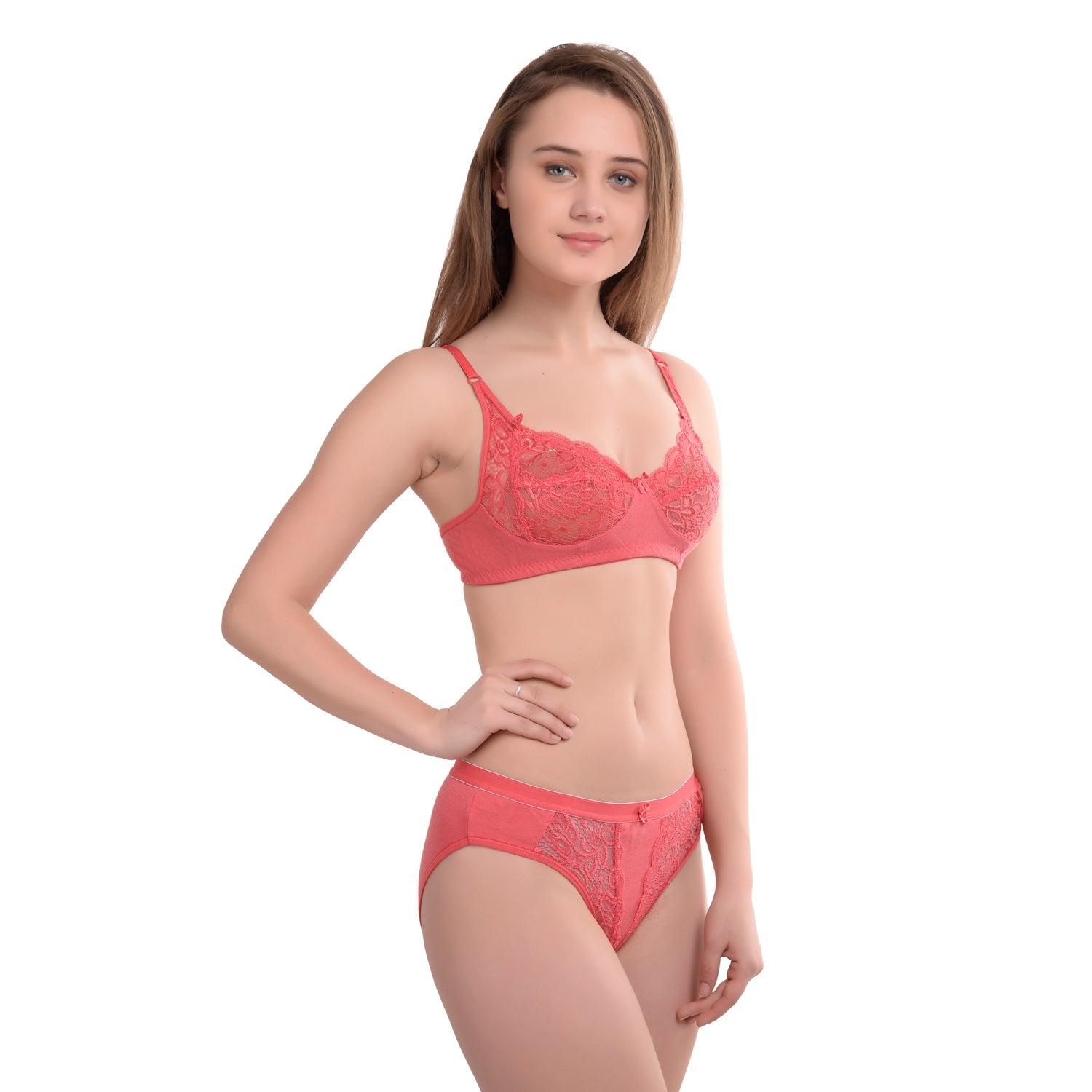 Honeymoon Cotton Wire Free Full Coverage Bridal Lace Set Combo of 2: Cup B