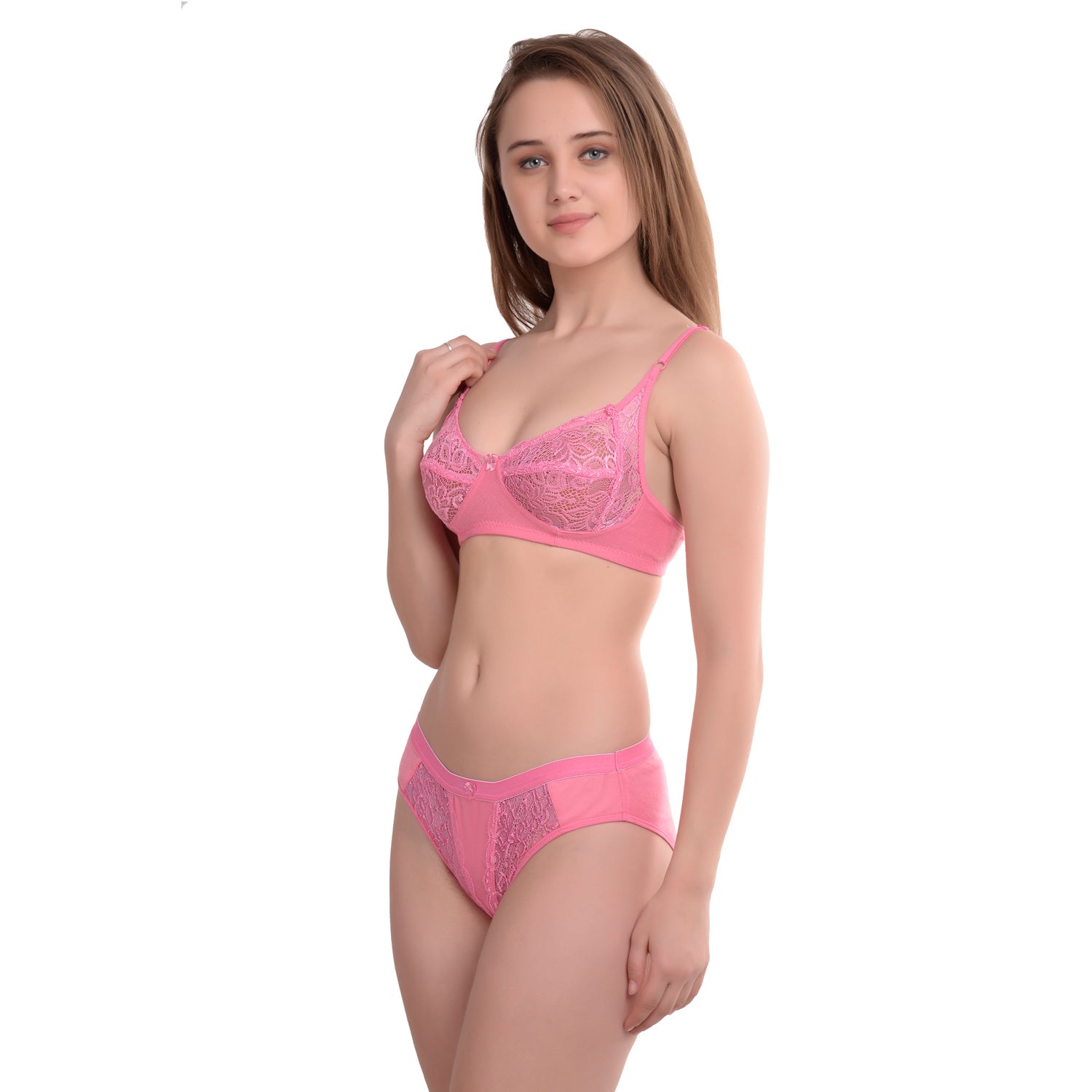 Honeymoon Cotton Wire Free Full Coverage Bridal Lace Set Combo of 2: Cup B