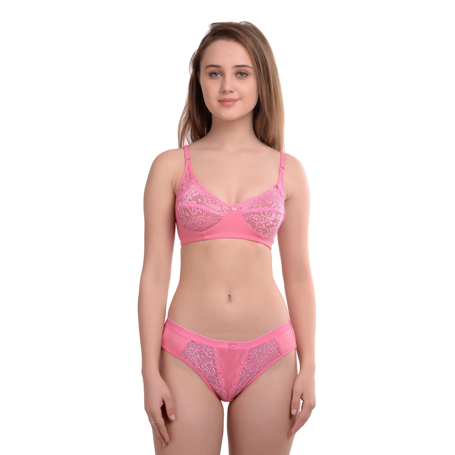 Honeymoon Cotton Wire Free Full Coverage Bridal Lace Set Combo of 2: Cup B