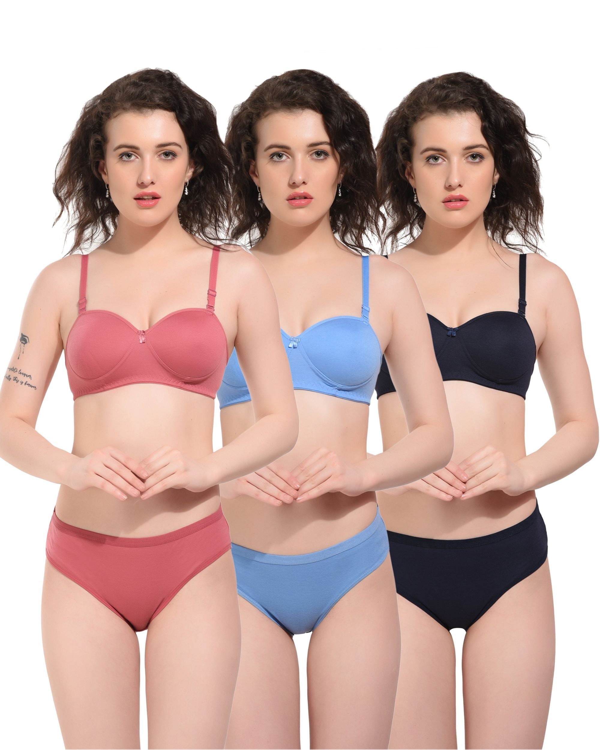 Non-Padded Cotton Blend Seamless Premium Full Coverage Bra for Regular Wear- Combo of 3 (color may vary)