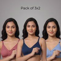 Maternity/ Breastfeeding/ Nursing Cotton Bra Full Cup Non Padded combo of 3 and 6- B Cup