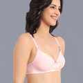 Padded Non-Wired Full Cup Floral Print T-shirt Bra in light Pink - Lycra