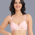 Padded Non-Wired Full Cup Floral Print T-shirt Bra in light Pink - Lycra