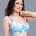 Padded Non-Wired Printed T-shirt Bra in Sky Blue & White